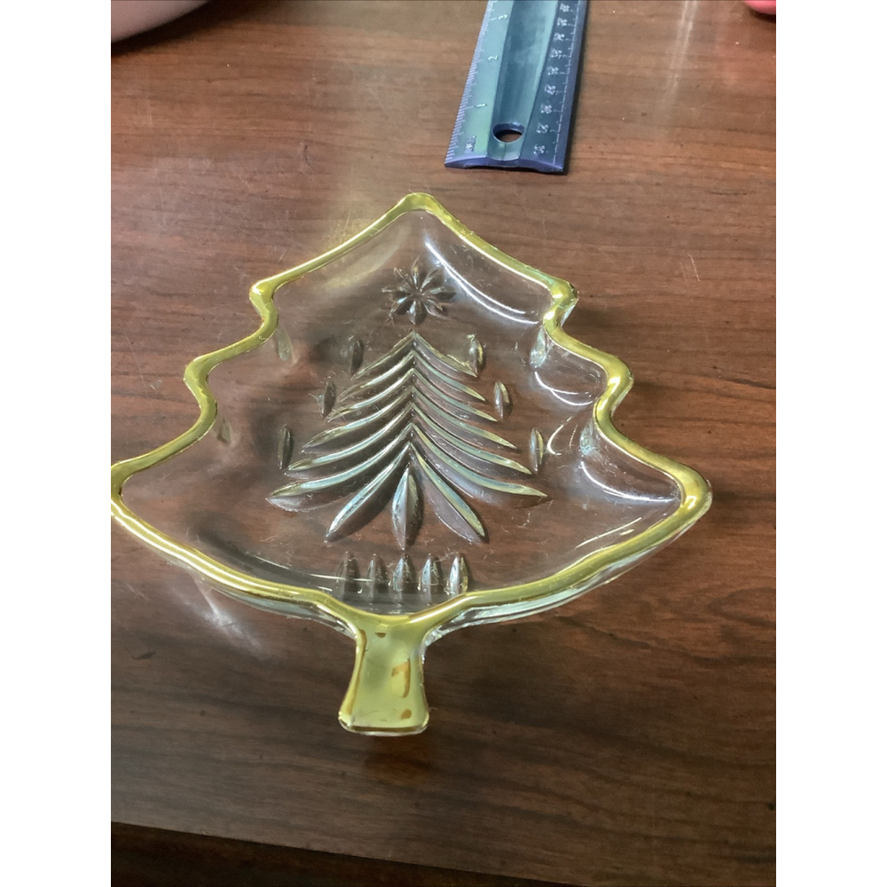 Mikasa Yuletide Tree Gold 5" Sweet Dish WY156/503 Christmas Tree Glass Dish